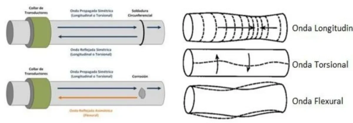 Recurso técnico sobre ondas guiadas: modos ondas longitudinal torsional flexural.